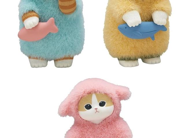 Three mofusand cats in fluffy pajama suits
